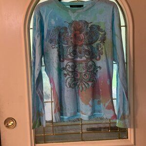 Junior Girls XL Blue Print Long Sleeve Blouse by SHLOMO